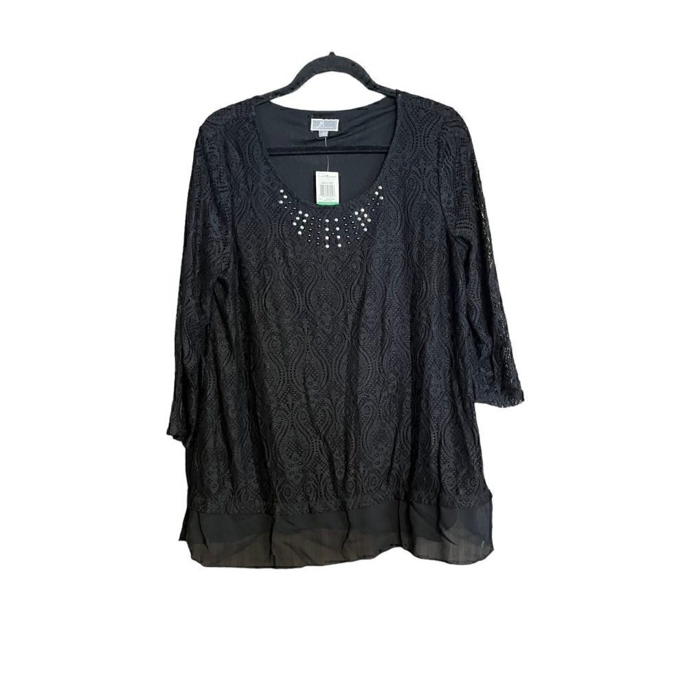 Women's JM Collection Black 3/4 Sleeve Lacey Dress Shirt, Top, Large